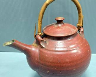 Ceramic Teapot With Wood Handle, 11.5" x 7.5"