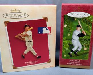 Hallmark Keepsake Baseball Ornaments Including Ted Williams, Mickey Mantle And George Brett, Qty 2, Total Qty 4, All In Boxes