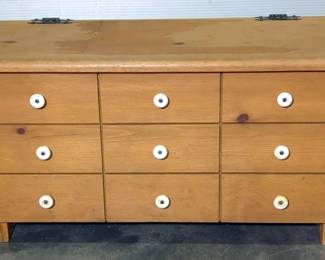 Chest With Hinged Top, Faux Drawers Front, Country Hearts On Side, 14" H x 26.5" W x 12" D