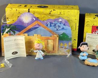Hallmark Peanuts Gallery Porcelain Figurines Including A Perfect Angel, Shepard And His "Flock", A Wise Man And The Holy Family, Qty 2, With COAs, All In Boxes, Total Qty 5