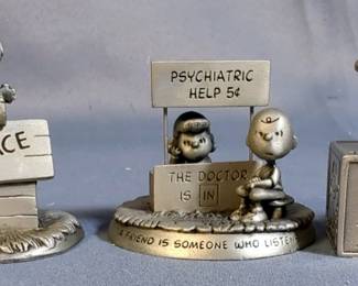 Hallmark Peanuts Gallery Porcelain Figurines Including Nurse Sally, Being There, Flying High, Linus M.D. And The Suit, With "Five Decades Of" Figurines For Charlie Brown, Snoopy And Lucy, And Porcelain Hinged Box "Lovebirds", With COAs, All In Boxes, Total Qty 9