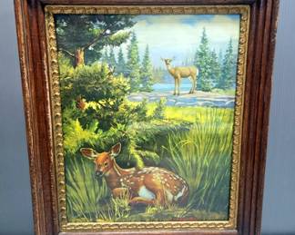 August Holland (American, 1928-1998) Whitetail Deer Fawn Always Alert Print, Framed Under Glass, 21" W x 25.5" H