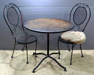 Metal Mesh Top Patio Table, 29" H x 31" Diameter, With Chairs, Qty 2