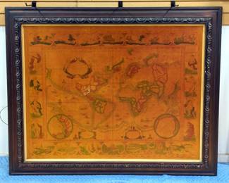 Latin World Map Circa 1499 Reproduction, Print On A Board, Framed 53" x 43"