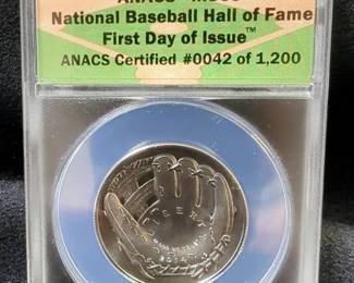 2014(D) National Baseball Hall Of Fame 50 Cent Proof Coin, 1st Day Of Issue, ANACS Certified MS69, #0042 Of #1200