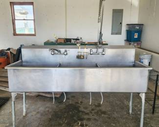 Stainless Steel 3-Compartment Commercial Sink, 72" Long 24" Wide, Both Faucets And Hoses Attached