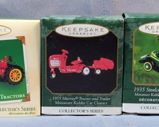 Hallmark Keepsake Ornaments Miniature Collector's Series Including Antique Tractor, Monopoly Locomotive, 1930 Custom Biplane And More, Total Qty 15, All In Boxes