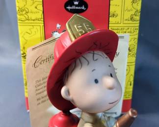 Hallmark Peanuts Gallery Porcelain Figurines Including Joe Cool, Firefighter Pigpen And A Friendly Shoulder, With Musical Figurine A Good Man, Includes COAs, All In Boxes, Total Qty 4