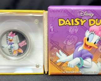 2014 New Zealand Mint Niue 1 Troy Ounce .999 Fine Silver Disney Characters "Donald Duck" And "Daisy" $2 Colorized Coins In Acrylic Displays