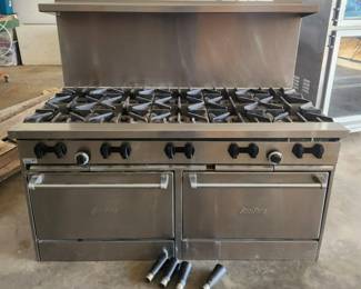 Garland Sunfire 10 Burner Range With 2 Underneath Ovens, 50"H x 60"L x 33.5"D, 56"H With Legs