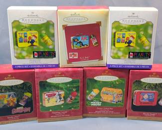 Hallmark Keepsake Lunch Box Sets Of 2 Ornaments Including Peanuts, Qty 2, G.I. Joe, Howdy Doody, Disney's School Bus Scooby Doo And Hoplong Cassidy, Total Qty 6, All In Boxes