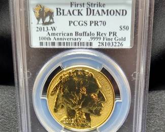 2013 W $50 Gold One Ounce Black Diamond American Buffalo Reverse Proof Coin, PCGS Certified First Strike PR70