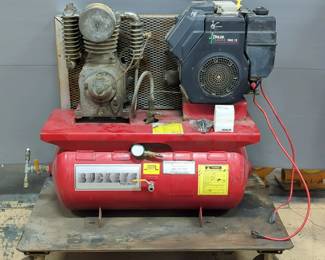Custom Made 30 Gallon Horizontal Commercial Duty Gasoline Powered Air Compressor, Welded To Steel Rolling Cart, New Fuel Pump And Carburetor Have Been Installed, Bidder Responsible For Proper Removal