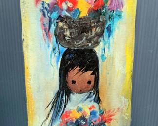 Ted DeGrazia (American, 1909-1982) Saguaro Harvest Print On Canvas, Framed, 10.25" W x 17" H, And Flower Girl Print On Canvas, 7.25" W x 18.5" H
