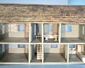 Doll House, 2 Floors, Has Bathroom Appliances, Wood Roof, 25" H x 42" W x 17" D