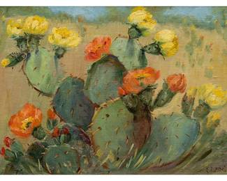 Eloise Polk McGill (Texas, 1868-1939), blooming cactus, oil on wooden panel  (Lot 53)