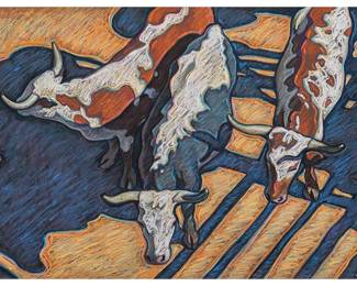  Howard Post Arizona, b. 1948, cattle roundup, chalk pastel on artist paper (Lot 85)