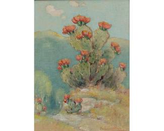 Dawson Dawson-Watson (England / Texas, 1864-1939), blooming cactus in the Hill Country, 1936, oil on canvas - (Lot 52)
