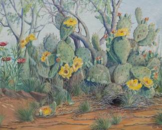  Exa Wall (Washington / San Antonio, Texas 1898-1998), blooming cactus, oil on canvas (Lot 50)