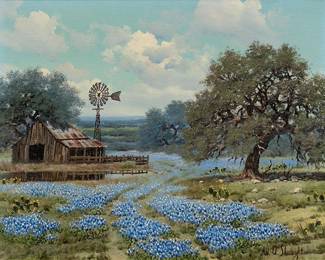 William A. Slaughter (Texas / California, 1923-2003), bluebonnet landscape, oil on canvas (Lot 1)