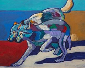 John Nieto (Texas / New Mexico, 1936-2018), "Best Friends Forever", 2009, acrylic on canvas - (Lot 140)