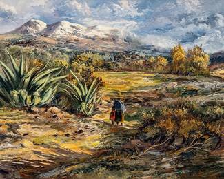 Jose Vives-Atsara (Spain / San Antonio, Texas, 1919-2004), "Paisaje de Mexico", 1961, oil on masonite (Lot 161)