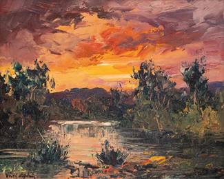 Jose Vives-Atsara (Spain / San Antonio, Texas, 1919-2004), sunset, oil on canvas (Lot 47)