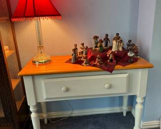 Farm table and cut glass lamp