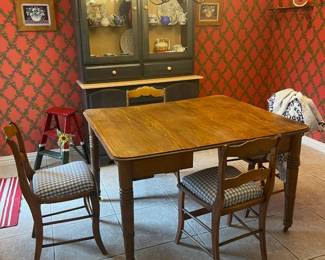 Vintage wooden dining table with four chairs. Also great kitchen buffet with drawers and cabinets - tons of great storage.
