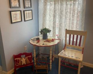 Darling hand painted childs table and matching chair