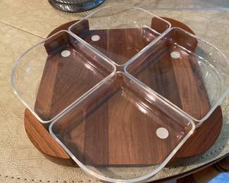 MCM teak serving appetizer tray 