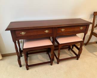 Console Table with Matching Upholstered Ottomans by Madison Square Furniture
