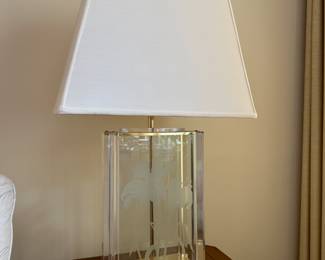 Vintage Signed Etched Lucite Lamp by Fredrick Ramond (2 Available)