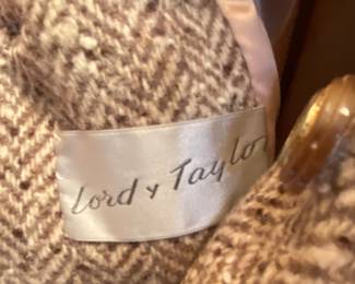 Vintage Lord & Taylor Tweed Coat with Faux fur collar, size approx. 10 -12
