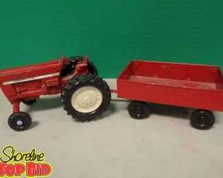 Vintage Ertl International Harvest Red Farm Tractor with Wagon