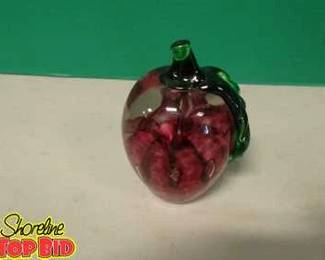 Paperweight Joe Rice St. Clair Glass Large Crimped Red Apple Controlled Bubble