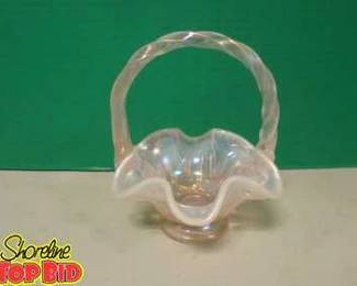 Fenton Iridescent Pink Ruffled Basket