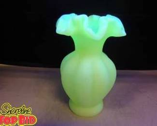 Fenton Uranium Custard Ruffled Edge Vase