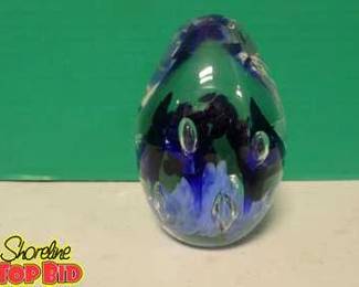 Cobalt Blue Egg Shaped Paperweight Prestige Art Glass