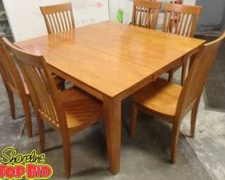 Danish Style Dining Room Table Set with Inside Table Leaf FoldOut, 6 Chairs, Solid Condition