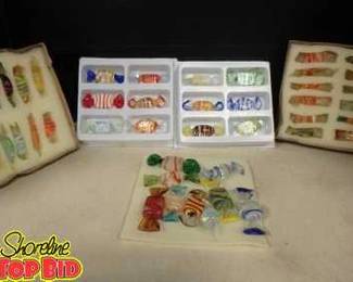 Blown Art Glass Colorful Swirled Wrapped Candy, Total of 45 Pieces