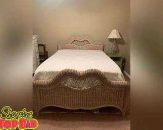 Queen Size Natural Wicker Bed Frame complete with Rails, Headboard and Footboard