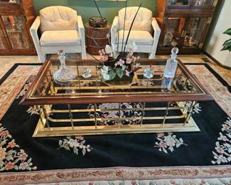 Gold chrome glass top coffee table