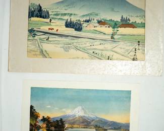 Mount Fuji: woodblock art and photograph (postcard)