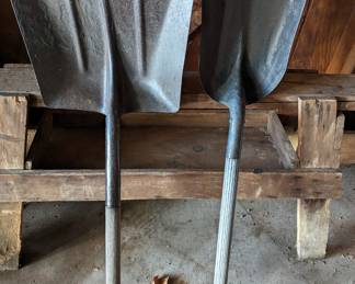 Shovels and sawhorse [with built in tool shelf] group