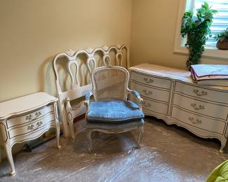 Vintage French Provincial Dresser Set - Dresser, End Table,  Bed Frame & Sitting Chair