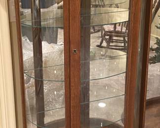 Rounded Glass Curio Cabinet with Mirror Back