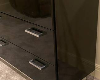 Contemporary Black Lacquered Dresser with Chrome Hardware & Feet - 6 large drawers 