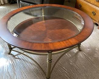 Round Wood & Glass Coffee Table & Sofa Table