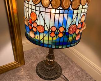 Unique Vintage Tiffany Style Glass and Shell Lamp